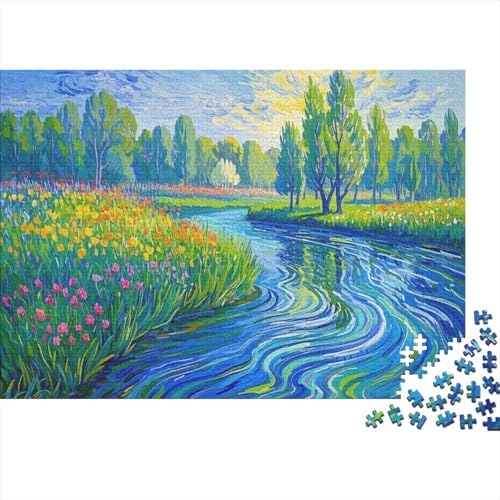 Lebendige Flussbiegung mit bunten Blumenbänken 1000 Pieces Jigsaw Like Puzzle for Adults Decoration Puzzles Poster Landscape 1000pcs (75x50cm) von junsuoxiao