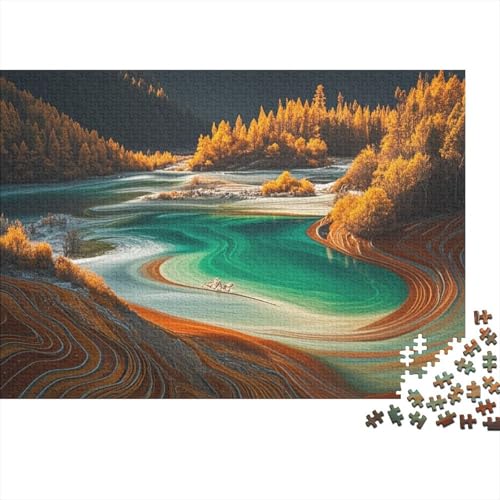 Lebendige Herbstflussszene. Farbenfrohe Strömungen und goldene Wälder 1000 Pieces Jigsaw Like Puzzle for Adults Decoration Puzzles Poster Landscape 1000pcs (75x50cm) von junsuoxiao