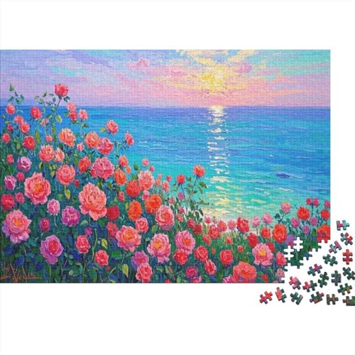 Lebendige Rosenblüten am sonnenuntergangsgetauchten Meer 1000 Pieces Jigsaw Like Puzzle for Adults Decoration Puzzles Illustration Landscape 1000pcs (75x50cm) von junsuoxiao