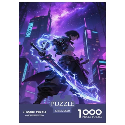Lila Blitz-Cyber-Schwertkämpfer. Krieger. 1000-Teil-Puzzle Für Erwachsene. Puzzles 1000 Teilen. Erzieherische Spiele. Home-Dekoration. 1000pcs Puzzle 1000pcs (75x50cm) von junsuoxiao