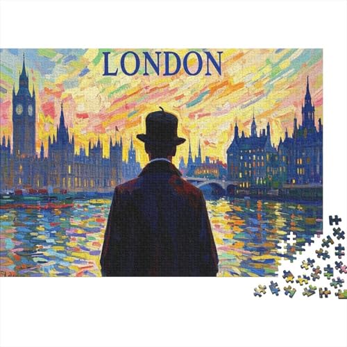 Londons künstlerische Träumerei. Ikoniche Wahrzeichen unter lebhaften Himmeln 1000 Pieces Jigsaw Difficult Educational Games Gifts Zuhause Decoration Illustration Landscape 1000pcs (75x50cm) von junsuoxiao