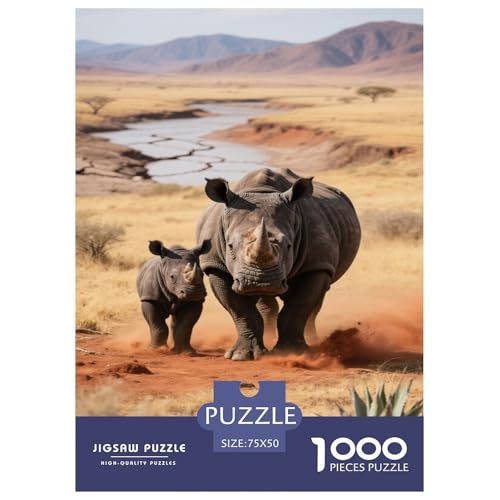 Nashörner in der afrikanischen Savanne wandelnd. Nashorn. 1000-Teil-Puzzle Für Erwachsene. Puzzles 1000 Teilen. Erzieherische Spiele. Home-Dekoration. 1000pcs Puzzle 1000pcs (75x50cm) von junsuoxiao