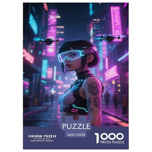 Neon-getränkter Cybernacht Puzzles 1000-Stück Schwierig Bildungsspielgeschenke Dekorationspuzzles Poster Landscape 1000pcs (75x50cm) von junsuoxiao