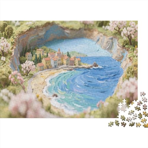 Ölgemalte Höhlensiedlung. Lebendige Küstenstadt in künstlerischer Darstellung Puzzles for 1000 Piece Like for Adults Educational Games Zuhause Decoration Poster Landscape 1000pcs (75x50cm) von junsuoxiao