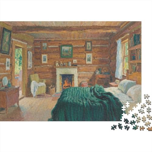 Ölgemaltes Blockhütteninterieur. Vintage-Kamin & künstlerische Wärme 1000 Pieces Jigsaw Difficult Educational Games Gifts Zuhause Decoration Poster Landscape 1000pcs (75x50cm) von junsuoxiao