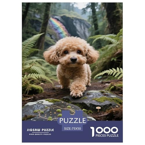 Pudel in einem üppigen Wald mit einem entfernten Regenbogen. Pudel. Puzzles Für 1000-Stück Schwierig Für Erwachsene Bildungsspiele Dekorationspuzzles Poster Landscape 1000pcs (75x50cm) von junsuoxiao