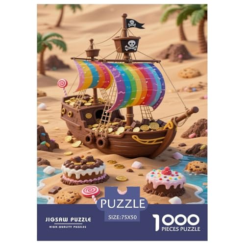 Regenbogen-Segel-Piratenschiff mit essbaren Schätzen Puzzles 1000-Stück Schwierig Bildungsspielgeschenke Dekorationspuzzles Poster Landscape 1000pcs (75x50cm) von junsuoxiao