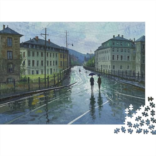 Regnerisches Stadtlied. Künstlerische Darstellung Nasser Stadtpfade Puzzles for 1000 Piece Like for Adults Educational Games Zuhause Decoration Illustration Landscape 1000pcs (75x50cm) von junsuoxiao