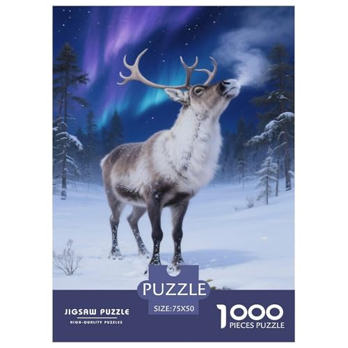 Rentier unter Nordlichtern im Schnee. Rentier. 1000-Teil-Puzzle Für Erwachsene. Puzzles 1000 Teilen. Erzieherische Spiele. Home-Dekoration. 1000pcs Puzzle 1000pcs (75x50cm) von junsuoxiao