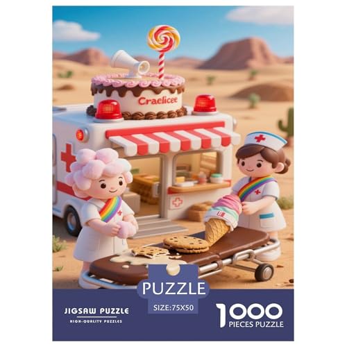 Rettungskuchen mit Lollipop und Krankenschwestern in Wüste Puzzles Für 1000-Stück Schwierig Für Erwachsene Bildungsspiele Dekoration Zu Hause Poster Landscape 1000pcs (75x50cm) von junsuoxiao