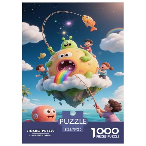 Riesiges Monster auf Wolke, mit Kindern, die Angeln Puzzles 1000-Stück Like Für Erwachsene Bildungsspiele Dekoration Zu Hause Poster Landscape 1000pcs (75x50cm) von junsuoxiao