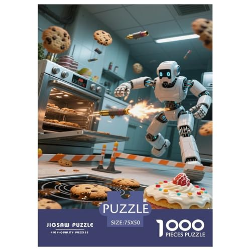 Roboterer in der Küche, der Leckereien abfeuert, umliegende Gebäck fliegt Puzzles 1000-Stück Like Bildungsspielgeschenke Dekorationspuzzles Poster Landscape 1000pcs (75x50cm) von junsuoxiao