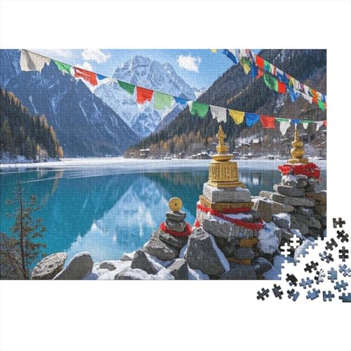 Schneebedeckte Berge mit Gebetsfahnen und heiligen Stupas 1000 Pieces Jigsaw Difficult Educational Games Gifts Zuhause Decoration Illustration Landscape 1000pcs (75x50cm) von junsuoxiao