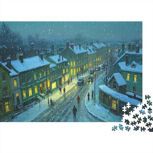 Schneehülltes Dorfnocturne. Gemütliche Lichter unter fallendem Schnee 1000 Pieces Jigsaw Difficult Educational Games Gifts Zuhause Decoration Poster Landscape 1000pcs (75x50cm) von junsuoxiao