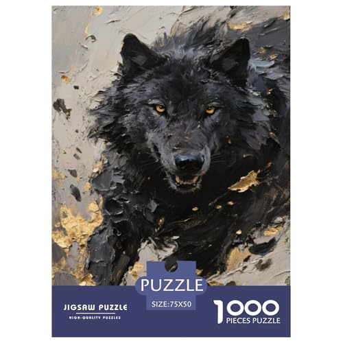 Schwarzer Wolf Goldene Wildnis Kunst. Gebietete Puzzles. Gehirnvergnügung Puzzle 1000 Teile Puzzle Für Erwachsene 1000pcs (75x50cm) von junsuoxiao