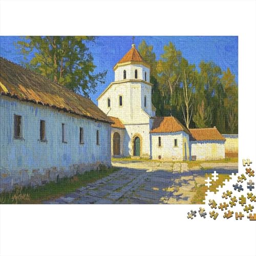 Sonnenbeschienener Kirchkomplex mit rustikaler Architektur Puzzles 1000 Piece Like for Adults Educational Games Decoration Puzzles Illustration Landscape 1000pcs (75x50cm) von junsuoxiao