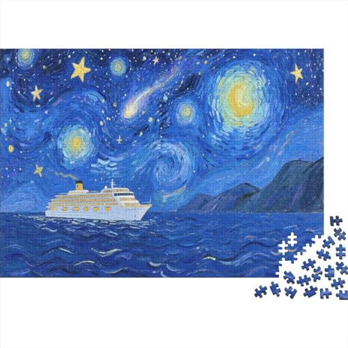 Sternenwirbel. Kreuzfahrtschiff unter Van Gogh-inspiriertem Nachthimmel 1000 Pieces Jigsaw Like for Adults Educational Games Zuhause Decoration Illustration Landscape 1000pcs (75x50cm) von junsuoxiao