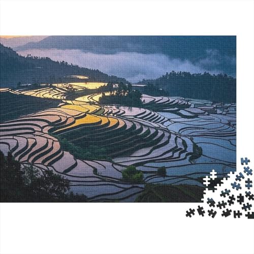 Terrassenfeld Puzzles 1000-Stück Schwierig Bildungsspielgeschenke Dekorationspuzzles Terrassenfeld Illustration Landscape 1000pcs (75x50cm) von junsuoxiao