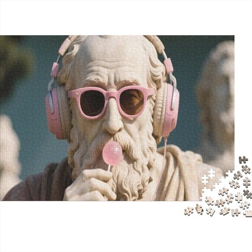 Verspielter Statuenmoment. Pinke Kopfhörer, Sonnenbrille und süßer Lollipop 1000 Pieces Jigsaw Like Puzzle for Adults Decoration Puzzles Poster Landscape 1000pcs (75x50cm) von junsuoxiao