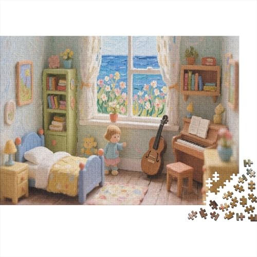 Verspieltes Puppenhaus-Schlafzimmer. Spielerische Dekor & Meerblick 1000 Pieces Jigsaw Difficult Educational Games Gifts Zuhause Decoration Illustration Landscape 1000pcs (75x50cm) von junsuoxiao