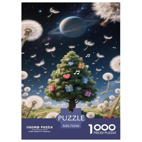 Weihnachtsbaum mit Geschenken unter planetarem Dandelion-Himmel Puzzles 1000-Stück Like Bildungsspielgeschenke Dekorationspuzzles Poster Landscape 1000pcs (75x50cm) von junsuoxiao