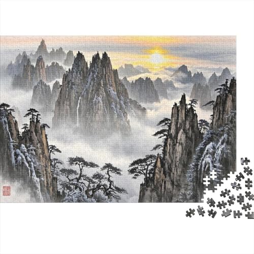 Wolkenmeer Tusche Malerei Puzzles 1000-Stück Like Für Erwachsene Bildungsspiele Dekorationspuzzles Wolkenberg Poster Landscape 1000pcs (75x50cm) von junsuoxiao