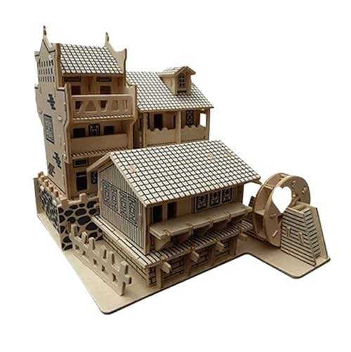 junweideyi 3D-Holzpuzzles für Erwachsene und Kinder zum Bauen – Ingenieur-DIY-Holzmodelle für Erwachsene zum Bauen (Ancient Town D) von junweideyi
