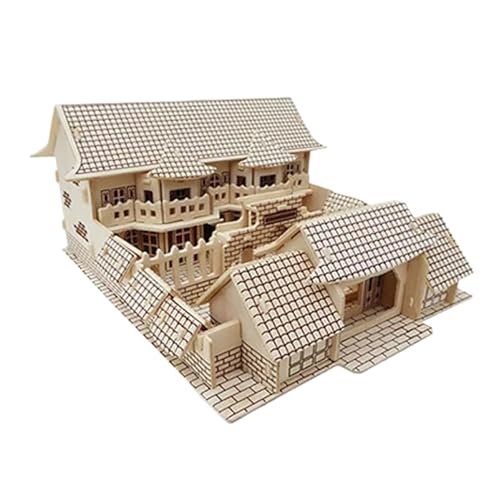 junweideyi 3D-Holzpuzzles für Erwachsene und Kinder zum Bauen – Ingenieur-DIY-Holzmodelle für Erwachsene zum Bauen (Ancient Town F) von junweideyi