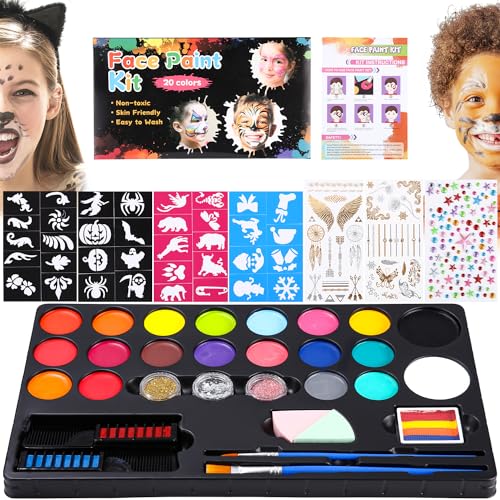 Kinderschminke Set 32 Stück Kinderschminken 20 Farben Schminke Kinder Professionelle Face Paint Gesichtsfarbe Kinderschminken Professionelle Gesichtsfarbe Kinder für Karneval,Geburtstag,Urlaubs Party von jutyum