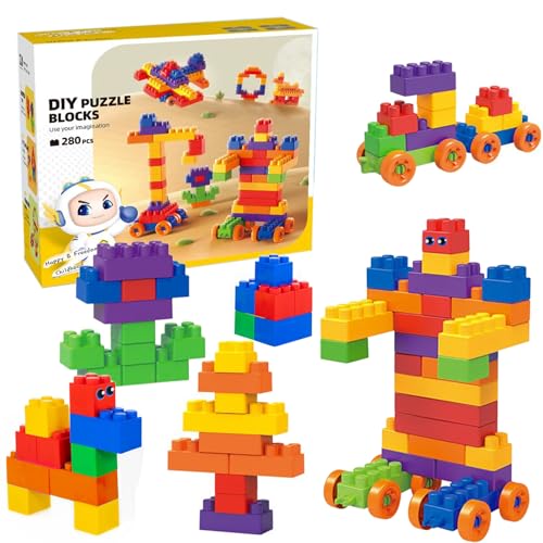 juyishwu Building Blocks,Bricks Bausteine,bausteine für Kinder ab 1 Jahr,280 Stück Bausteines Set,Classic Bausteines Lernspielzeug,Bunte Grundbausteine für Bausteine ab 2 Jahre von juyishwu