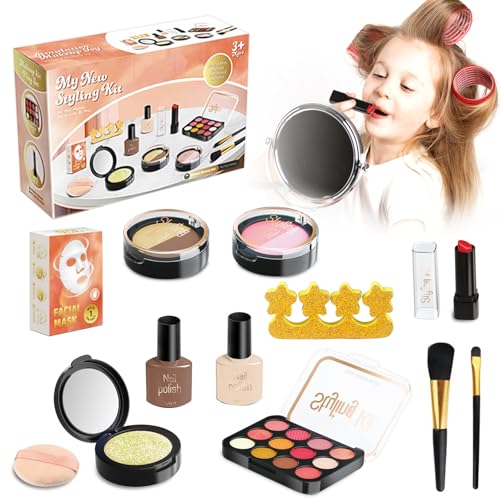 Kinder Schminkset Spielzeug, Kinderschminkkoffer,Set mit 12 Stück Schminkset Mädchen,Ideal als Kinder Rollenspiele Spielzeug und Geschenk für Mädchen 3-8 Jahre (Braun) von juyishwu