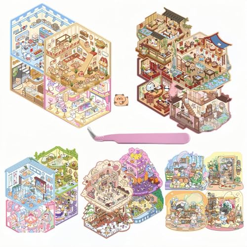 20 Sätze Von DIY 3D-Haus-Aufkleber-Bücher,Lustige Cartoon-Aufkleber DIY Kinder-Szenen niedlich Wiederverwendbar Mit,3D-Szenen-Aufkleber Behandlung Erwachsene Kinder Entlastung Stress Durch Die Zeit von kaensc