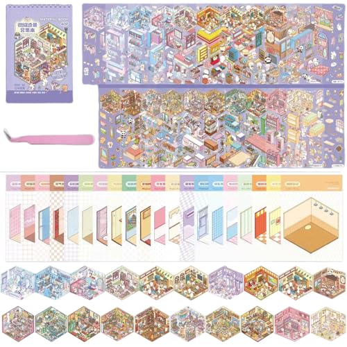 kaensc 20 Set DIY 3D Aufkleber-Szenen,Lustige DIY 3D Haus Aufkleber-Set Buch für Geeignet Erwachsene Therapie Stress zu lindern und Zeit Verbringen,um Stress vertreiben,Eigene Mini-Zimmer Schaffen kaensc 20 Set DIY 3D Aufkleber-Szenen,Lustige DIY 3D Haus Aufkleber-Set Buch für Geeignet Erwachsene Therapie Stress zu lindern und Zeit Verbringen,um Stress vertreiben,Eigene Mini-Zimmer Schaffen von kaensc