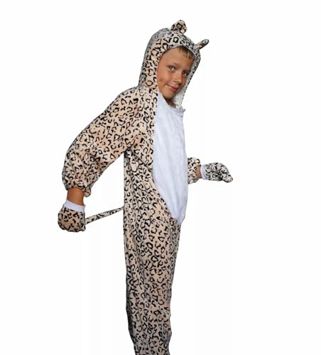 Leopard Kinderkostüm Größe 128 – Plüsch Faschingskostüm mit Schwanz für Jungen und Mädchen Karneval Leopard 128) von kaiser24
