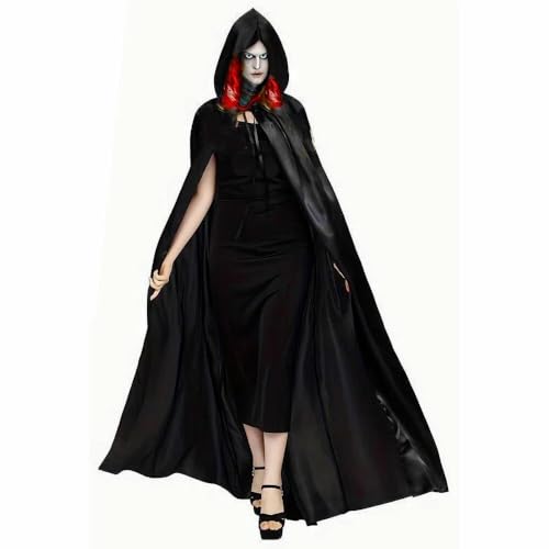Vampirumhang Damen mit Kapuze – Schwarzer Satin Hexenumhang für Halloween & Karneval – Gothic Vampir Cape Verkleidung Kostüm Vampirumhang Damen mit Kapuze – Schwarzer Satin Hexenumhang für Halloween & Karneval – Gothic Vampir Cape Verkleidung Kostüm von kaiser24