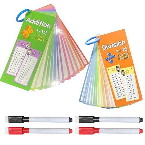 KAIYAYA 30 Blatt 1X1 Lernen Spiel 0-12 Divisionsalgorithmustabelle Tragbare Lernhilfe Mathe Denkspiele Ohne Farbrückstände mit 4 Löschbaren Stiften(Divisionsrechentabelle+Additionsrechentabelle) von kaiyaya