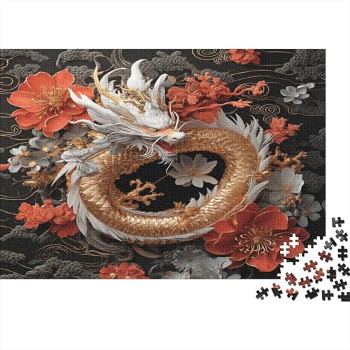 1000pcs (75x50cm) Puzzles,für Erwachsene Und Teenager 3D-Rendering (Digitale Kunst),Asian Drache Blumen von kaiyun
