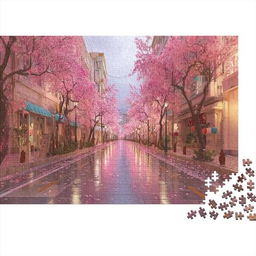 1000pcs (75x50cm) Puzzles,für Erwachsene Und Teenager Abendstraße,Rosa Kirschblütenbäume in voller Blüte von kaiyun