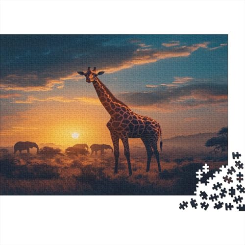 1000pcs (75x50cm) Puzzles,für Erwachsene Und Teenager Giraffe,Afrikanische Landschaft and Elefant Silhouette von kaiyun