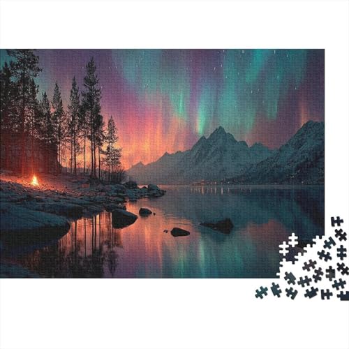 1000pcs (75x50cm) Puzzles,für Erwachsene Und Teenager Lagerfeuer am Ufer eines nordischen Sees,Aurora von kaiyun
