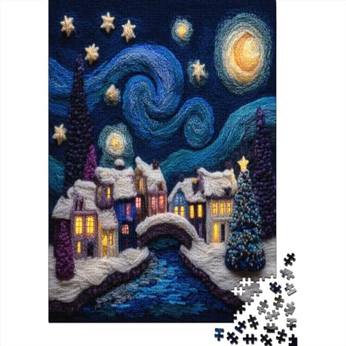 3D-Strickdorf unter dem Sternenhimmel Puzzle 1000 Teile Für Erwachsene, Lernspiele, Heimdekoration38x26cm/1000pcs von kaiyun