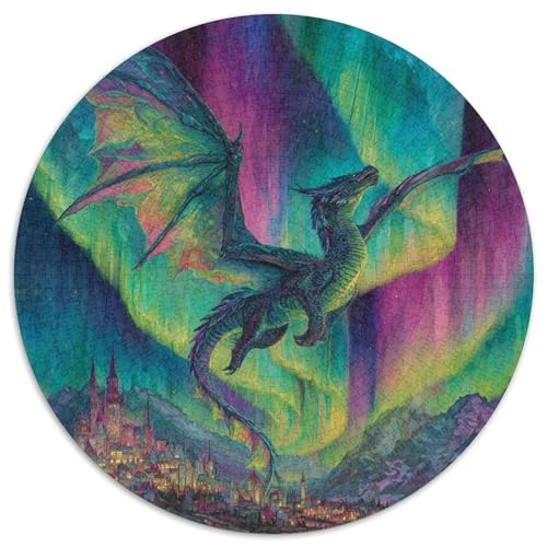 A Drache Soars Above The Sky Covered by The Aurora 1000pcs (67.5x67.5cm) Erwachsenenpuzzle - DIY-Puzzlespielzeug von kaiyun