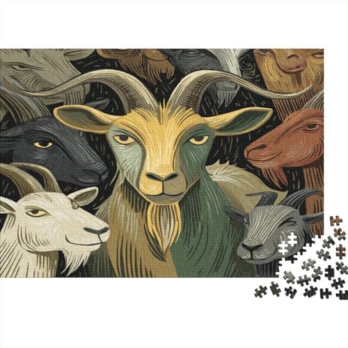 ,A Gold and Green Ziege Cartoon-Stil,1000pcs (75x50cm),DIY-Puzzle Für Erwachsene von kaiyun