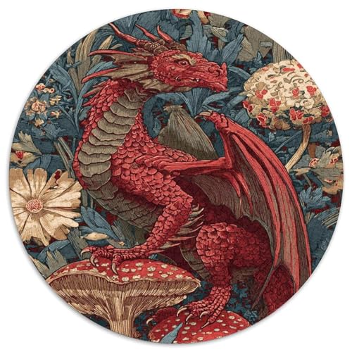 A Red Drache with Wings and Blumen, Mittelalterlicher Stil1000 Teile: Unmögliches Puzzle Für Erwachsene, Spiele, Geschenke, Kinder, Herausforderungs1000pcs (67.5x67.5cm) von kaiyun