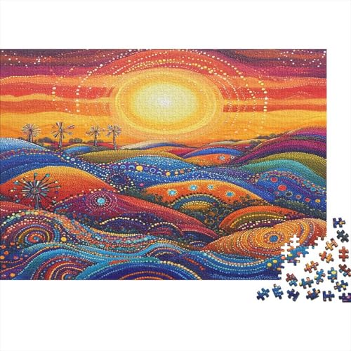 Abstrakte Punktmalerei 1000pcs (75x50cm) Puzzles, Die Für Erwachsene Und Personen Ab 14 Jahren Geeignet Sind Bohemian Style Golden Sonneset von kaiyun