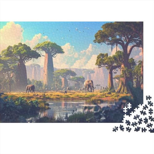 Affenbrotbaum 1000pcs (75x50cm) Puzzle, Lernspiel Impossible African Tier Migration Herausforderungsspielzeug Für Erwachsene Teenager von kaiyun