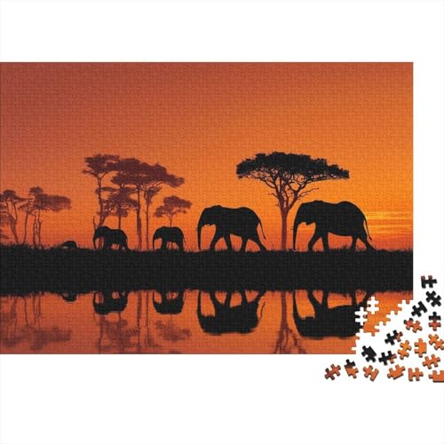 Afrikanische Landschaft 1000pcs (75x50cm) Erwachsenenpuzzle - Sonnenuntergang Elephant Group DIY-Puzzlespielzeug von kaiyun