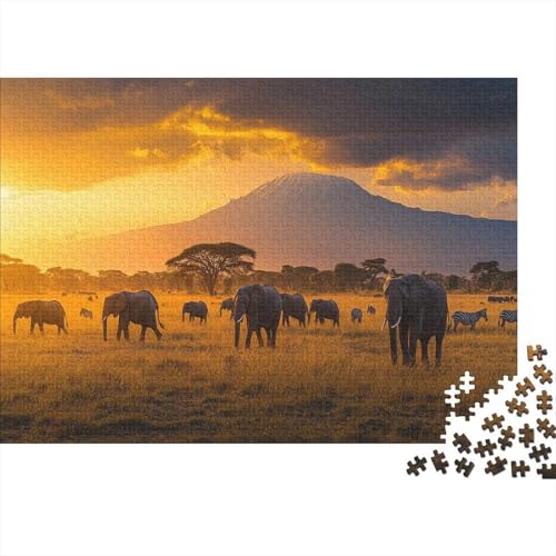 Afrikanische Savanne, Elefants Rätsel Für Erwachsene |Kilimanjaro| 1000pcs (75x50cm) Puzzles Lernspiele Home Decor von kaiyun