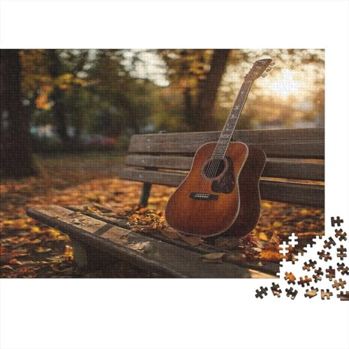 Akustikgitarre auf Einer Holzbank im Park,Rätsel Für Erwachsene 1000pcs (75x50cm),Herausforderungsspiele von kaiyun