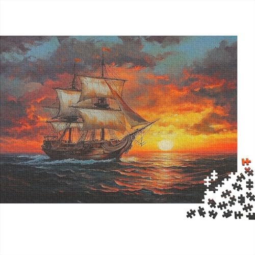 Altes Holzsegelboot Puzzle 1000pcs (75x50cm) Erwachsene Sonnenuntergangt Ocean Puzzle,Home Decor von kaiyun